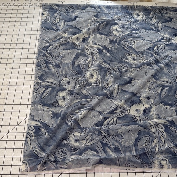 1.5 Yards 56” Gray/Blue Floral Semi-Sheer Polyester Fabric - Picture 9 of 12